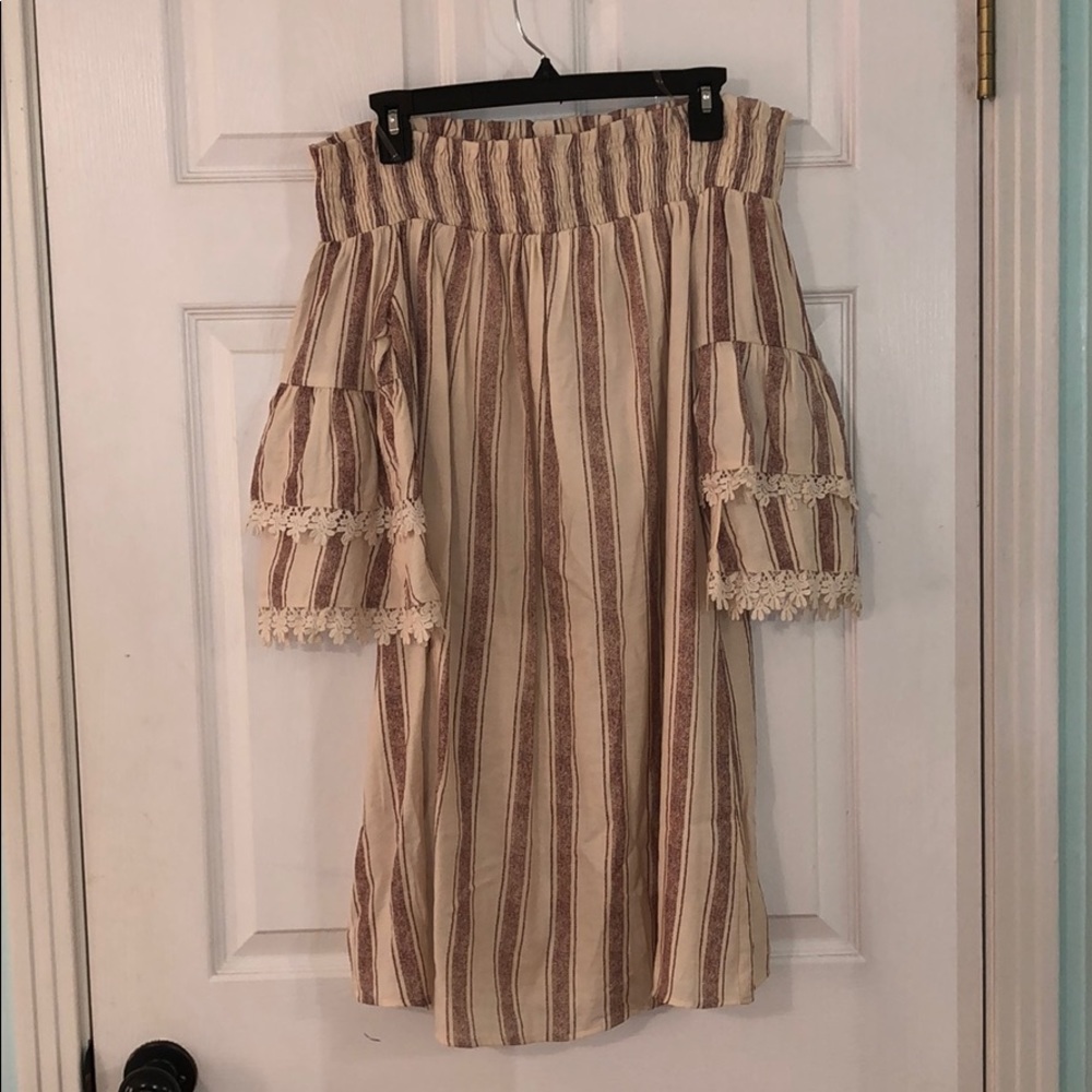 Burgundy and off white striped dress